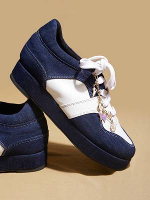 Blue solid denim wedges 2