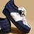 Blue solid denim wedges