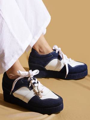 Blue solid denim wedges 3