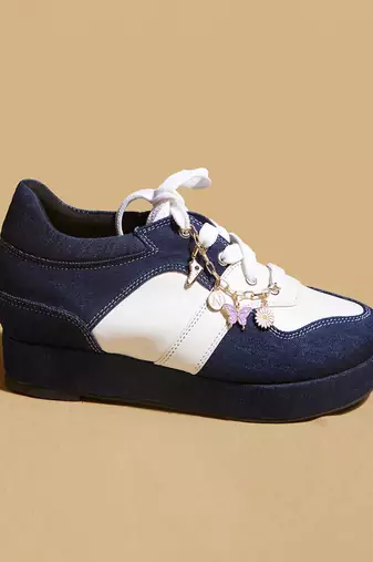 Blue solid denim wedges