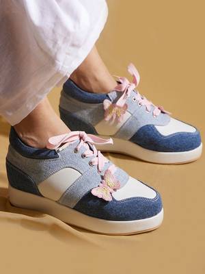 Multicolor solid denim wedges 1