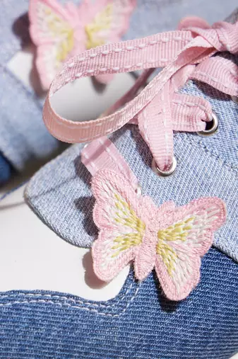 Multicolor solid denim wedges
