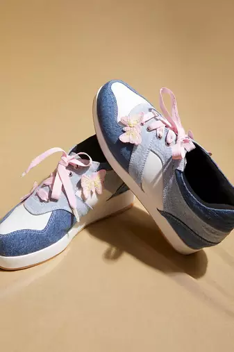 Multicolor solid denim wedges