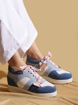 Multicolor solid denim wedges 5