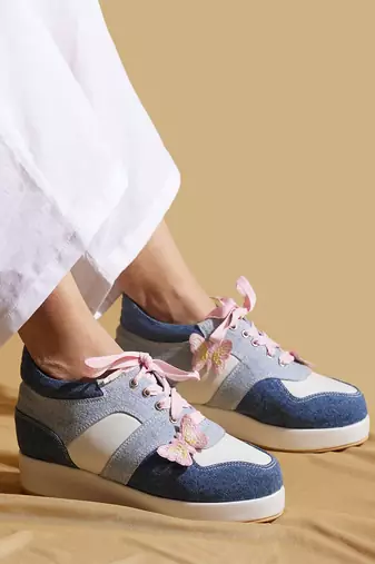 Multicolor solid denim wedges
