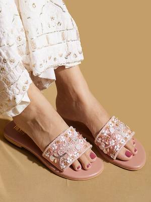 Pink embroidered satin flats 2
