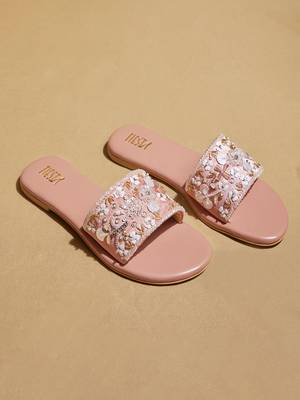 Pink embroidered satin flats 1
