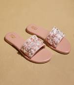 Pink embroidered satin flats