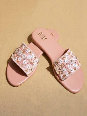 Pink embroidered satin flats 4