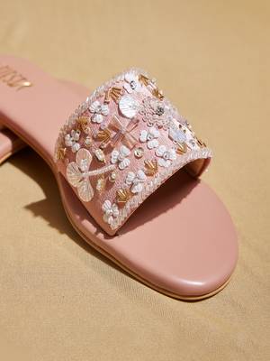 Pink embroidered satin flats 5