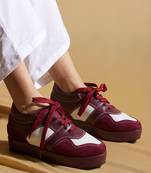 Red solid leather wedges