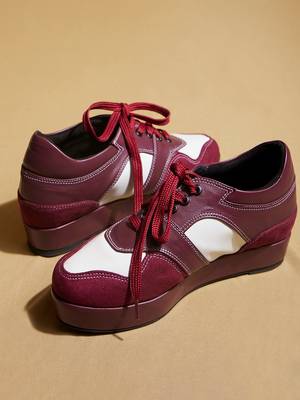 Red solid leather wedges 4
