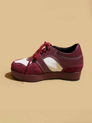 Red solid leather wedges 5