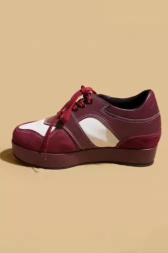 Red solid leather wedges