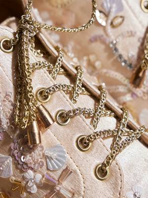 Gold embroidered satin heels 3