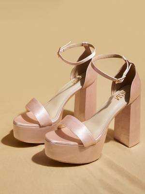 Rose gold solid satin heels 1