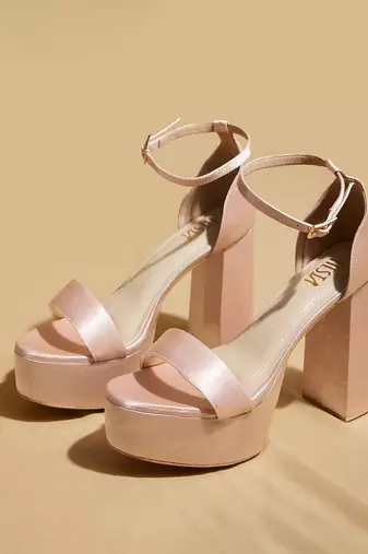 Rose gold solid satin heels