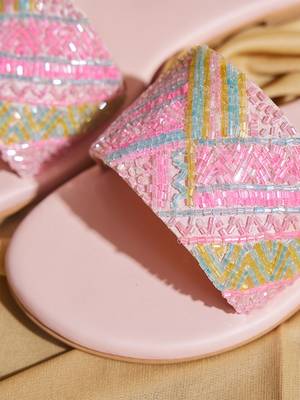 Pink embroidered satin flats 2