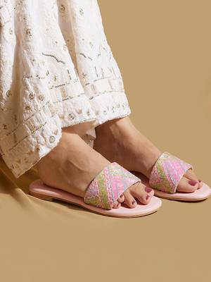 Pink embroidered satin flats 3