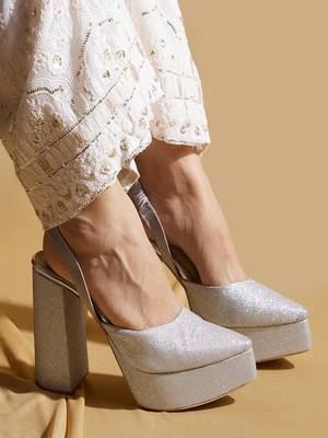 Silver solid leather heels 2