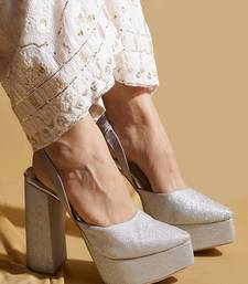 Silver solid leather heels