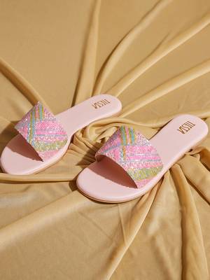 Pink embroidered satin flats 5