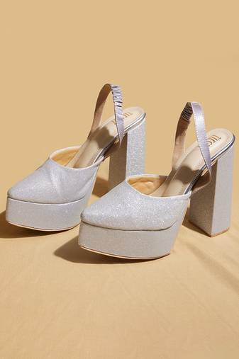 Silver solid leather heels