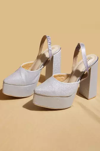 Silver solid leather heels