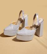 Silver solid leather heels