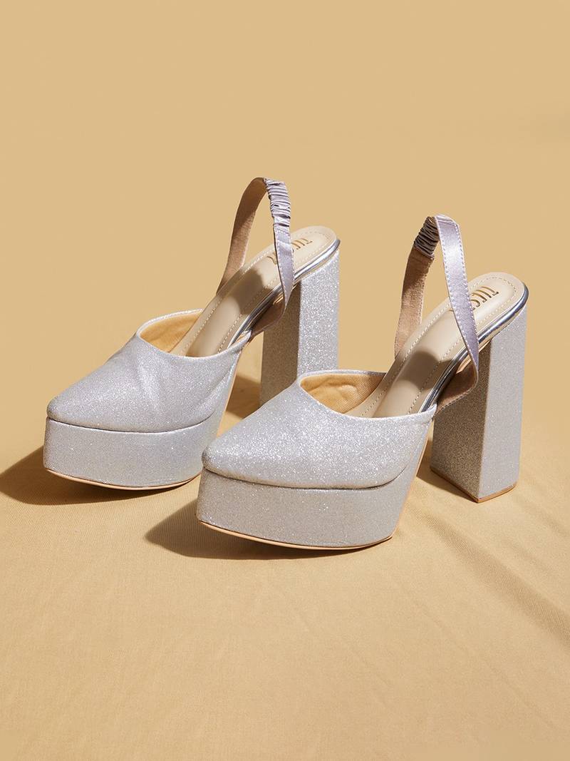 Silver solid leather heels