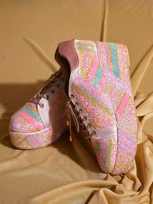 Pink embroidered satin heels 3
