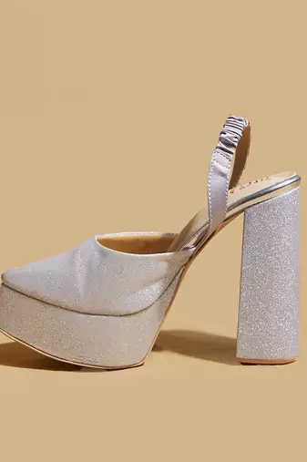 Silver solid leather heels