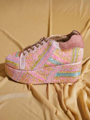 Pink embroidered satin heels 4