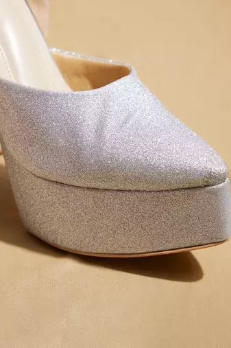 Silver solid leather heels