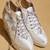 White embroidered satin heels