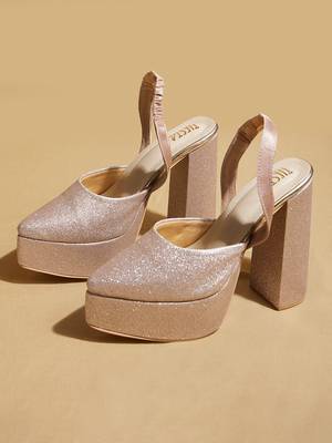 Rose gold embroidered leather heels 1