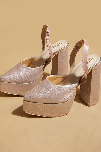 Rose gold embroidered leather heels
