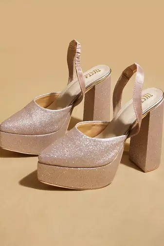 Rose gold embroidered leather heels