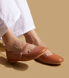 Tan solid leather ballerinas