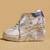 White embroidered satin heels