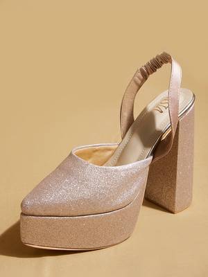 Rose gold embroidered leather heels 2
