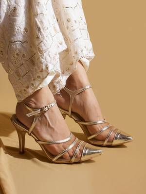Gold solid leather heels 1