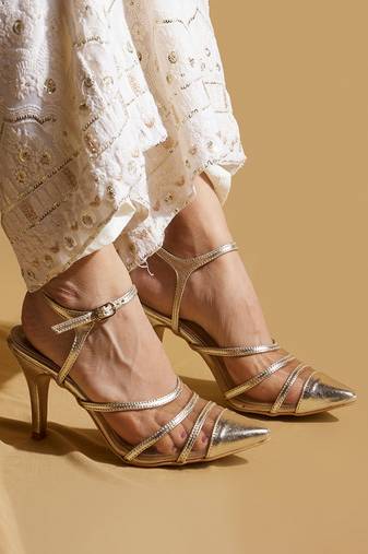 Gold solid leather heels