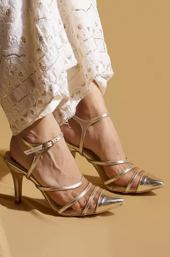 Gold solid leather heels