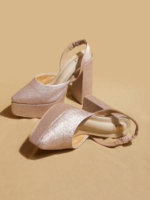 Rose gold embroidered leather heels 3