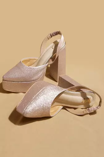 Rose gold embroidered leather heels