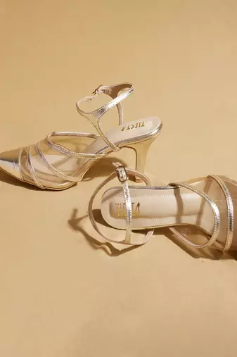 Gold solid leather heels