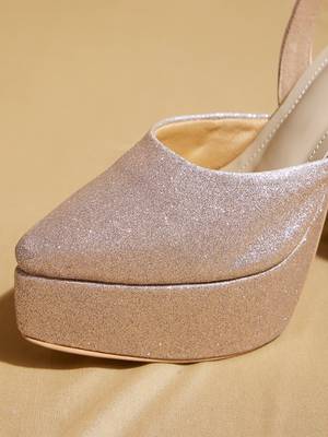 Rose gold embroidered leather heels 4