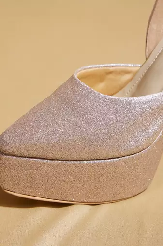 Rose gold embroidered leather heels