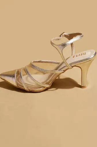 Gold solid leather heels